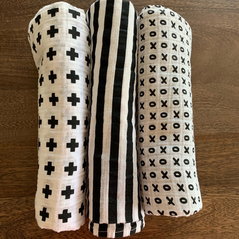 Muslin Baby Blanket Set of 3 Stripes, XOXO, Cross